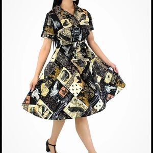 Hemet Vintage-Inspired Black and Cream Patchwork Dress